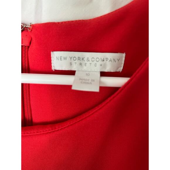 New York and Company Stretch Red sleeveless sheath dress Asymmetrical front 10 - Picture 3 of 6